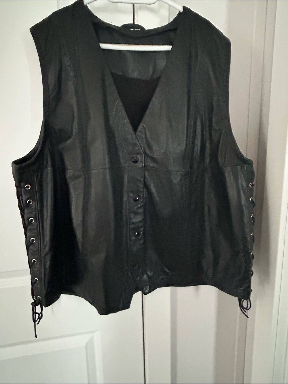 Black Leather Lace-Side Vest -Jackets & Coats